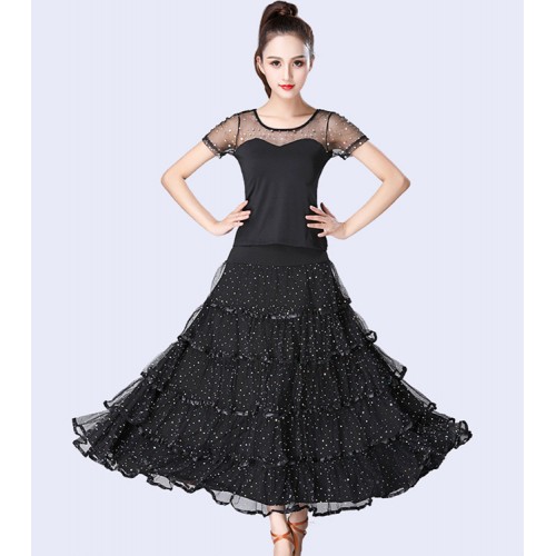Women's ballroom tango waltz dancing dresses female competition stage performance professional tops and ruffles skirts